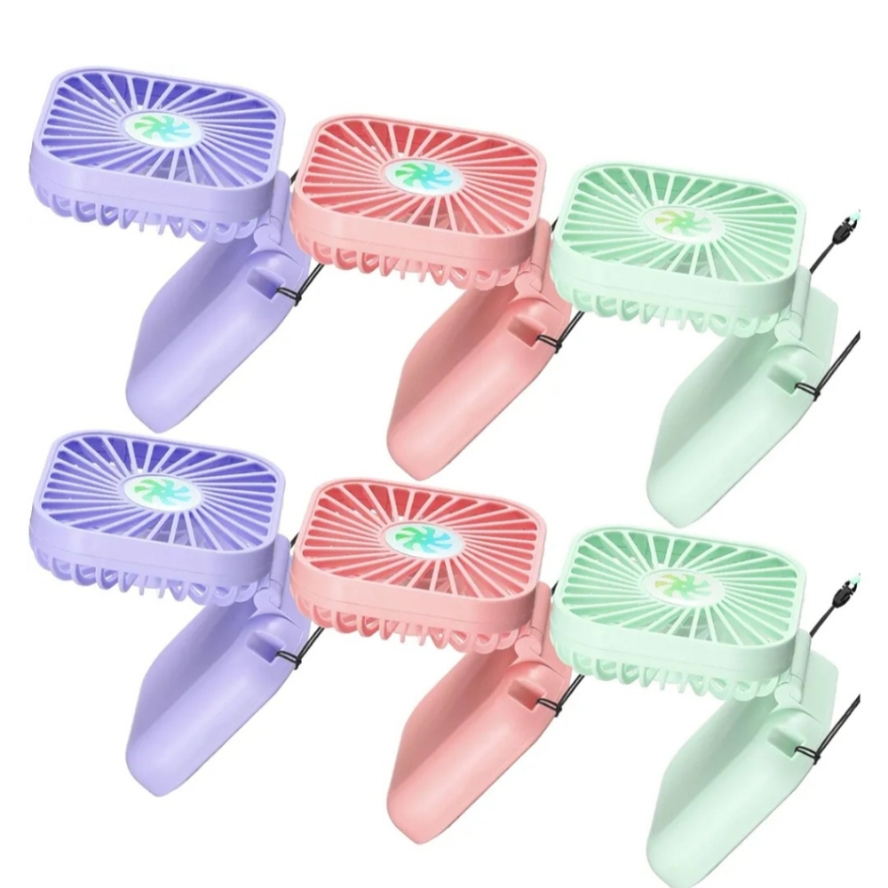 Mini portable neck hanging fan.